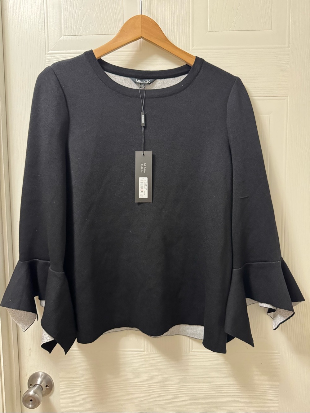 Misook Black Long Sleeve Top with Flared Cuffs